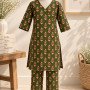 DARK GREEN MOTIF KIDS KURTA PANT SET
