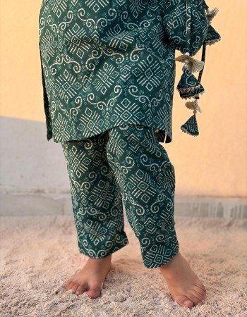 TEAL BANDHANI MOTIF KIDS KURTA PANT SET