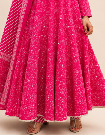 PINK BANDHEJ UMBRELLA GHER KURTI