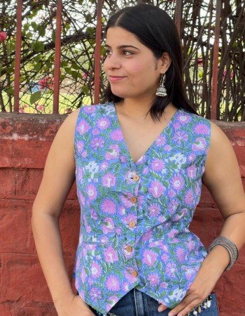 BLUE FLOWER BOOTA VEST TOP