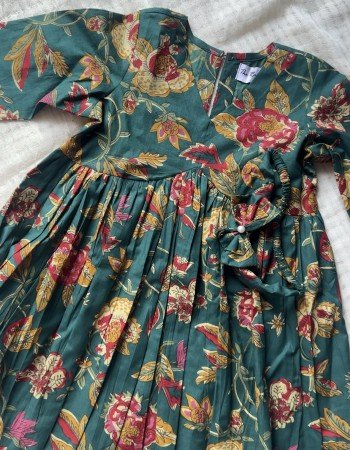 GREEN FLORALS KIDS GHER KURTI
