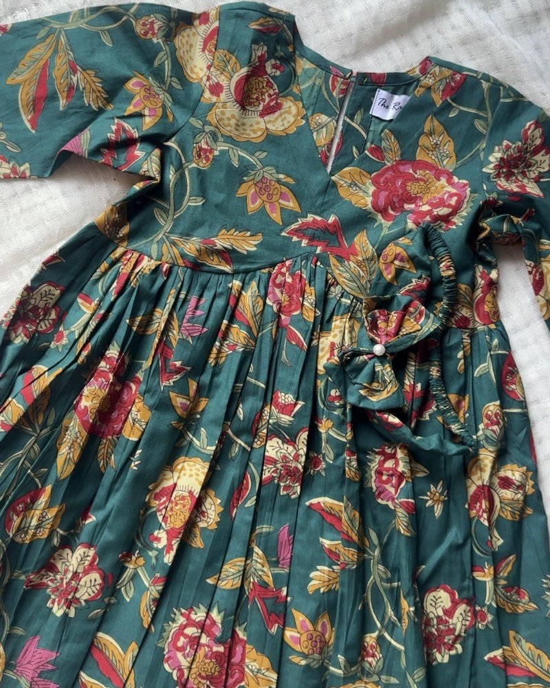 GREEN FLORALS KIDS GHER KURTI