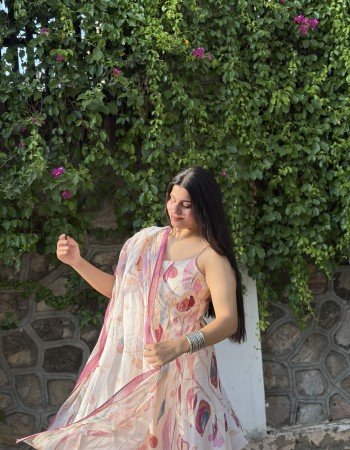 OFF WHITE PURPLE UMBRELLA GHER KURTI