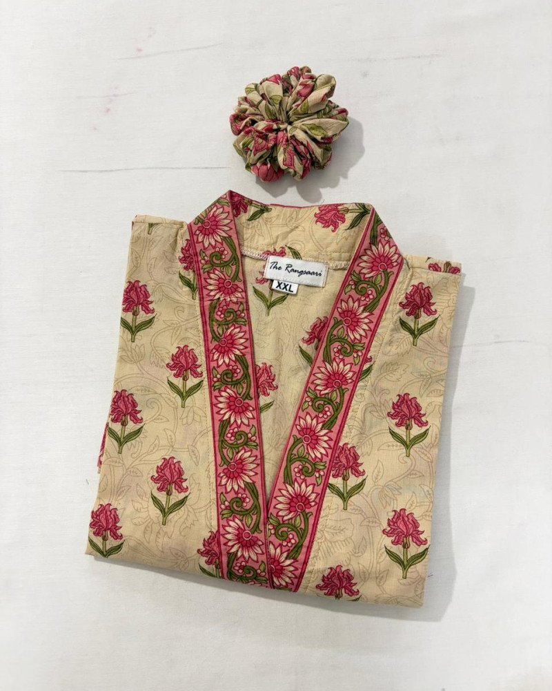 PINK FLOWER BOOTA LONG STRAIGHT KURTI