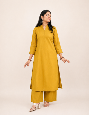 SOLID MUSTARD YELLOW KURTA BOTTOM SET