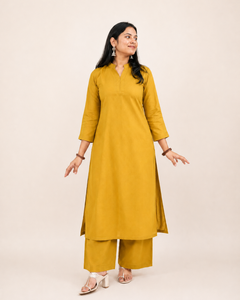 SOLID MUSTARD YELLOW KURTA BOTTOM SET