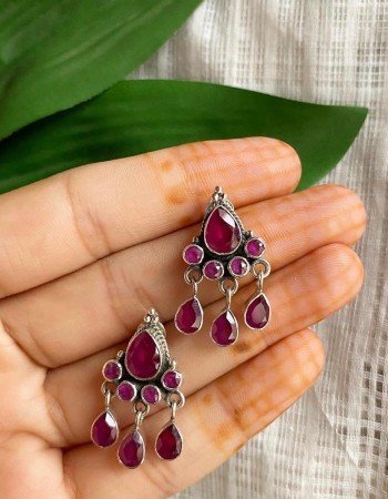 RUBY STONE SILVER 925 EARRINGS