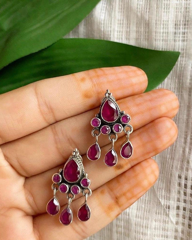 RUBY STONE SILVER 925 EARRINGS