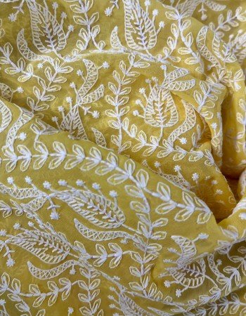 YELLOW DUAL SHADE CHIKANKARI LONG STRAIGHT KURTI
