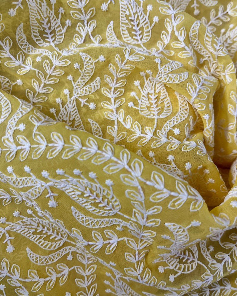 YELLOW DUAL SHADE CHIKANKARI LONG STRAIGHT KURTI