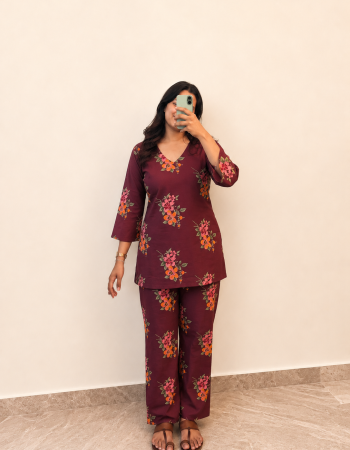 DARK MAROON FLOWER NIGHT SET
