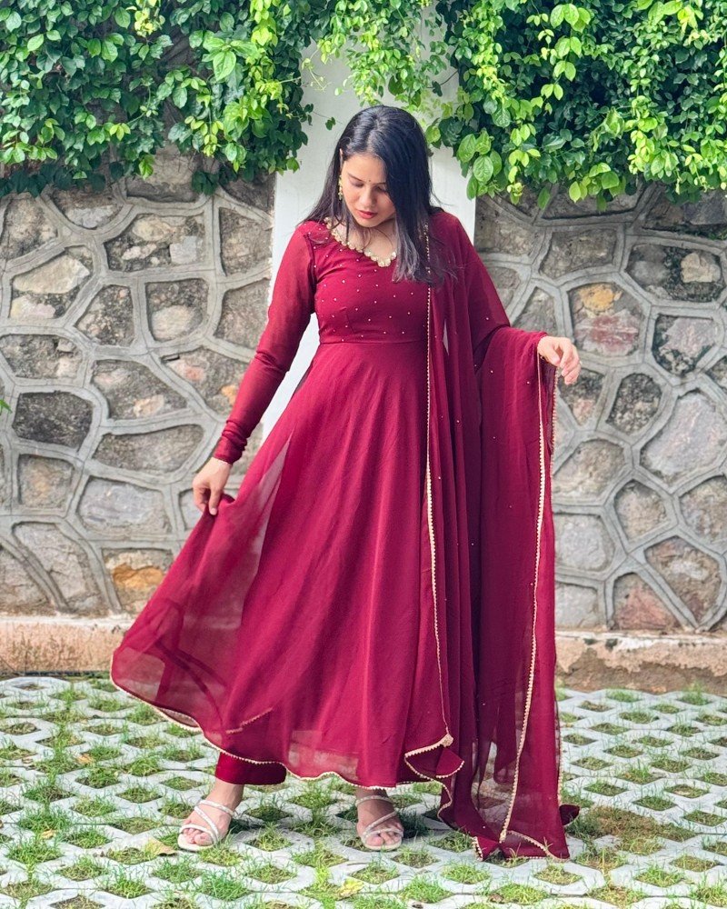 RUBY DIVINE GEORGETTE GHER SET 