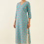 BLUE PINK LONG STRAIGHT KURTI