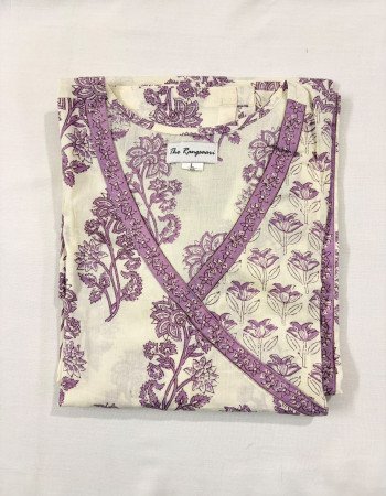 WHITE LILAC LONG KURTI (L)