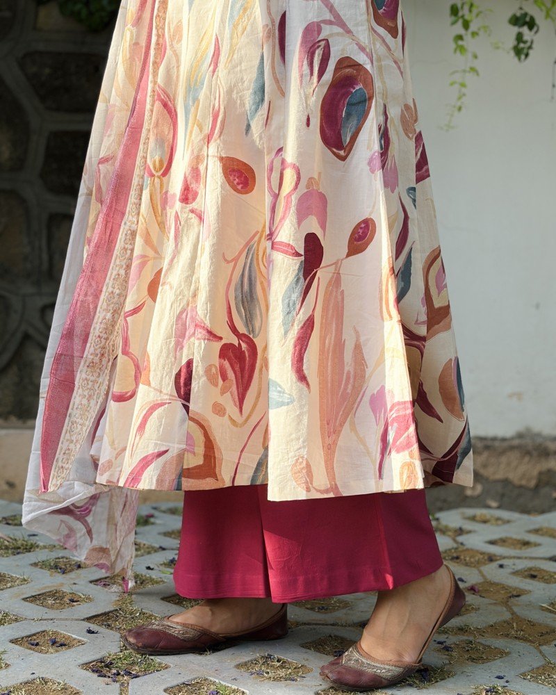 OFF WHITE PURPLE UMBRELLA GHER KURTI
