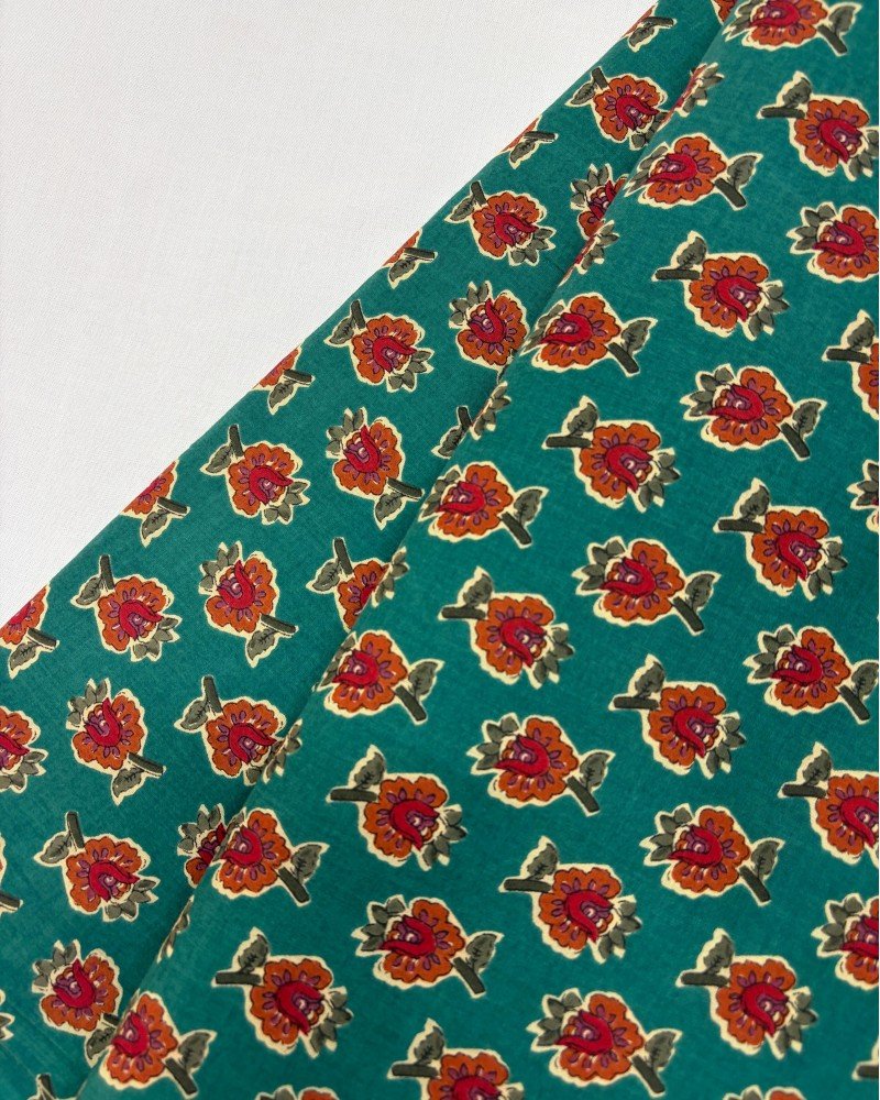 GREEN ORANGE LITTLE MOTIF LONG STRAIGHT KURTI