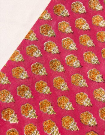 PINK ORANGE FLOWER CHANDERI  A LINE KURTI