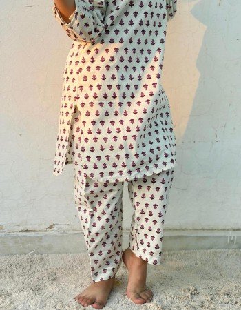 WHITE PURPLE LITTLE MOTIFS KIDS CO-ORD SET 