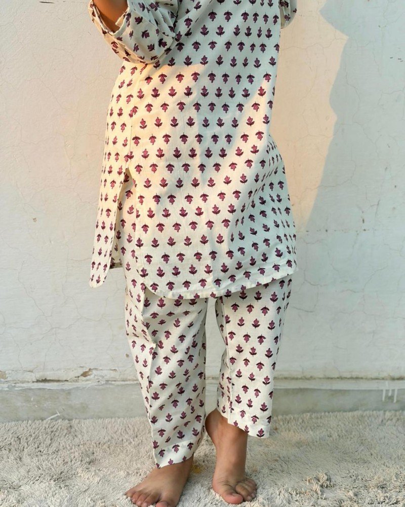 WHITE PURPLE LITTLE MOTIFS KIDS CO-ORD SET 