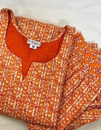 ORANGE LINES KANTHA KURTA BOTTOM SET