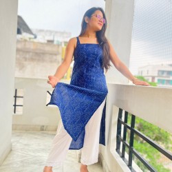 INDIGO PRINTED LONG STRAIGHT KURTI