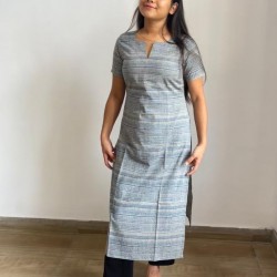 BLUE LINING AND CHECKS LONG STRAIGHT KURTI