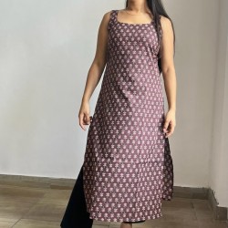 BROWN LITTLE FLOWER LONG STRAIGHT KURTI