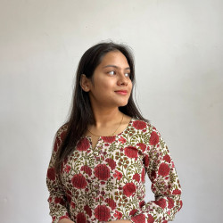 MAROON FLORAL MOTIF KANTHA LONG STRAIGHT KURTI