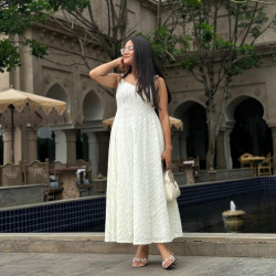 WHITE ( WITH TINT OF LIME YELLOW ) CHIKANKARI UMBRELLA GHER KURTI