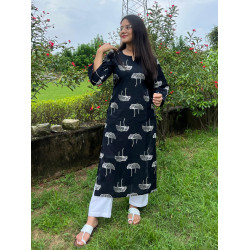 BLACK MOTIFS LONG STRAIGHT KURTI