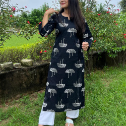 BLACK MOTIFS LONG STRAIGHT KURTI