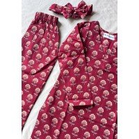 MAGENTA SMALL FLORAL MOTIF KIDS KURTA BOTTOM SET