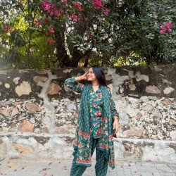DARK GREEN FLORAL MOTIF AFGHANI SET