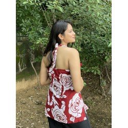 OFF WHITE FLOWER BOOTA BACKLESS SHORT KURTI 
