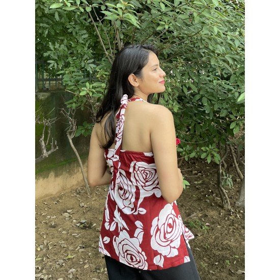 RED ROSE MOTIFS BACKLESS SHORT KURTI RED ROSE MOTIFS BACKLESS SHORT KURTI