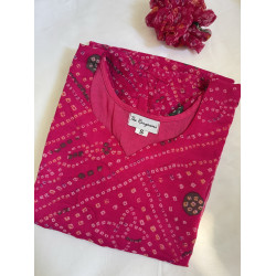 RANI PINK BANDHEJ GORGETTE LONG STRAIGHT KURTI