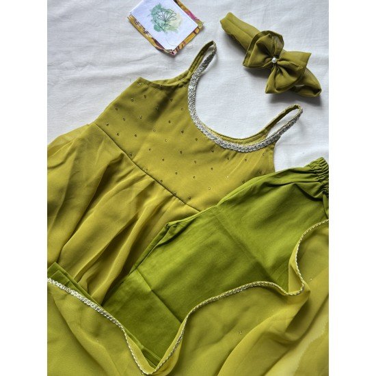 MEHNDI GREEN DIVINE GEORGETTE KIDS GHER SET