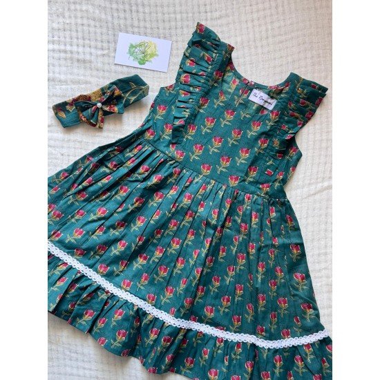 DARK PEACH FLORAL MOTIFS KIDS FROCK DARK PEACH FLORAL MOTIFS KIDS FROCK