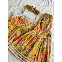 BRIGHT YELLOW FLORAL PRINT SHARARA KIDS DRESS