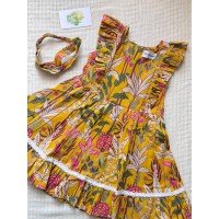 BRIGHT YELLOW FLORAL PRINT KIDS FROCK