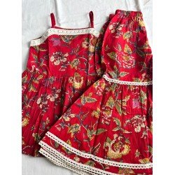 RED FLORALS MOTIF SHARARA SET KIDS DRESS