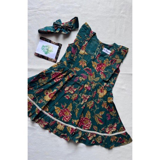 GREEN FLORAL PRINT KIDS FROCK