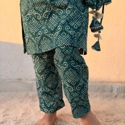 TEAL BANDHANI MOTIF KIDS KURTA PANT SET