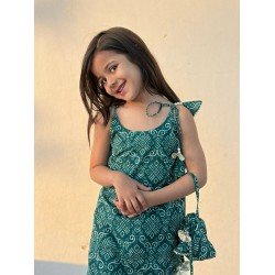 TEAL BANDHANI MOTIF KIDS KURTA PANT SET