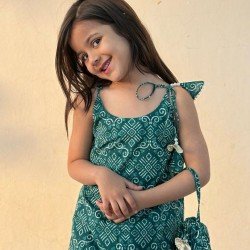 TEAL BANDHANI MOTIF KIDS KURTA PANT SET