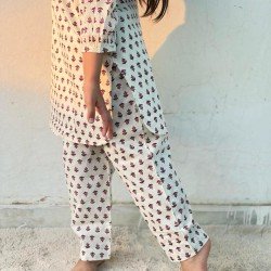 WHITE PURPLE LITTLE MOTIFS KIDS CO-ORD SET 