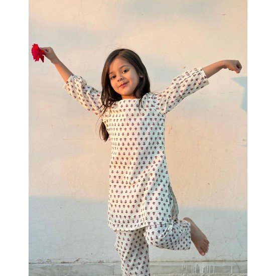 WHITE PURPLE LITTLE MOTIFS KIDS CO-ORD SET 