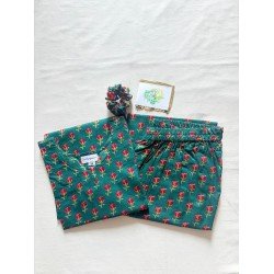 GREEN LITTLE FLORAL MOTIF NIGHT SET