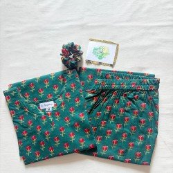 GREEN LITTLE FLORAL MOTIF NIGHT SET