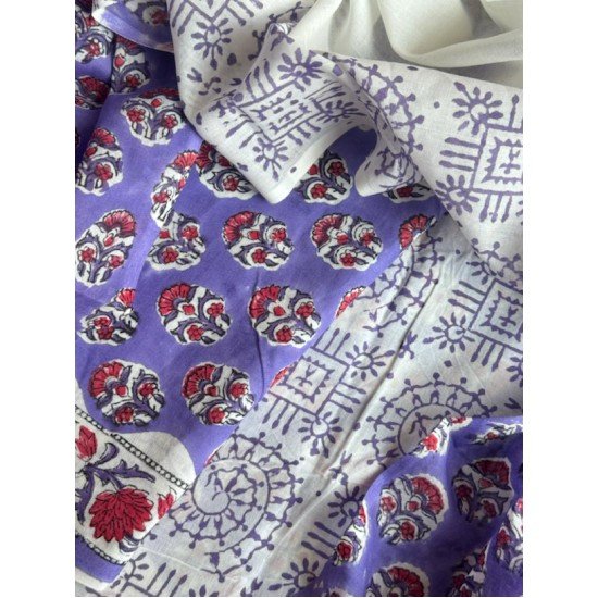 PURPLE FLORAL MOTIF COTTON SUIT SET PURPLE FLORAL MOTIF COTTON SUIT SET